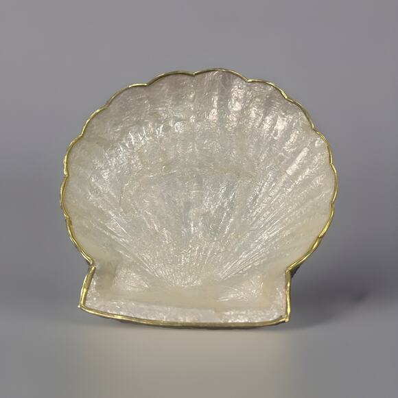 VTG Capiz Shell Gold Scalloped Edge Bowl Trinket Serving Dish Lot Philippines - Picture 3 of 10